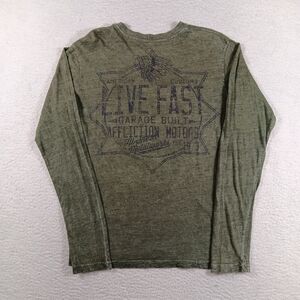 Affliction Shirt Mens Medium Green Live Fast Chief Skull Head Motorcycle